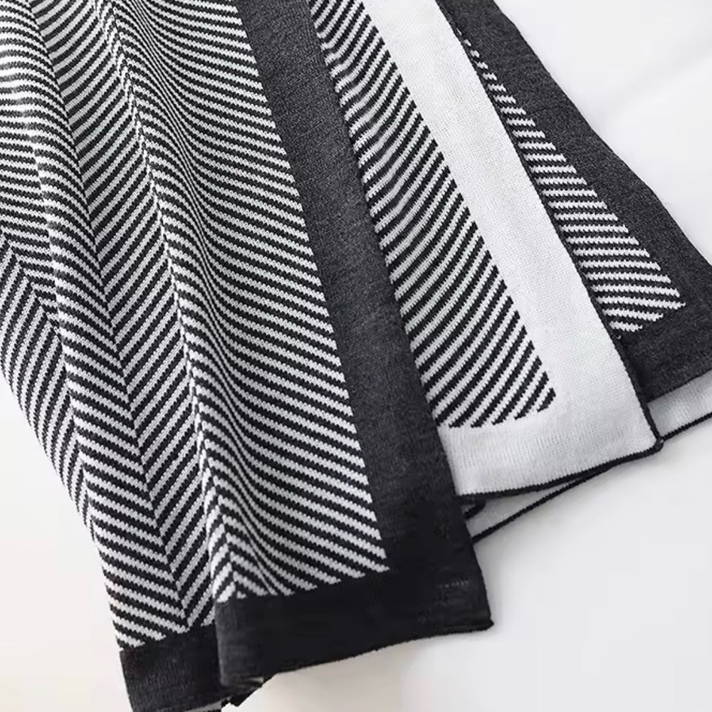 Modern Black and White Striped Throw Blanket - Picture 3 of 3